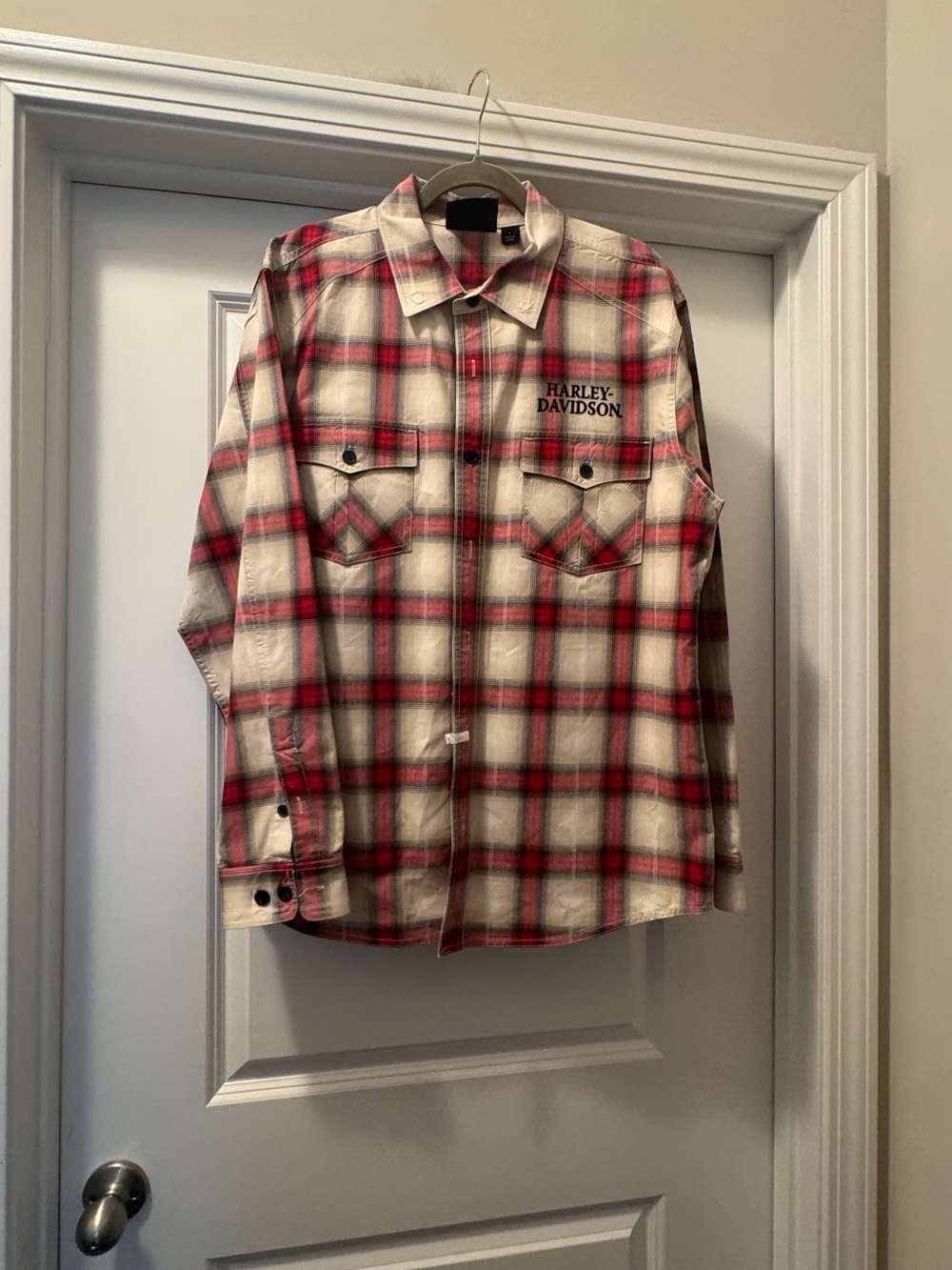Harley-Davidson Red & Cream Plaid Workshirt with Logo Tag